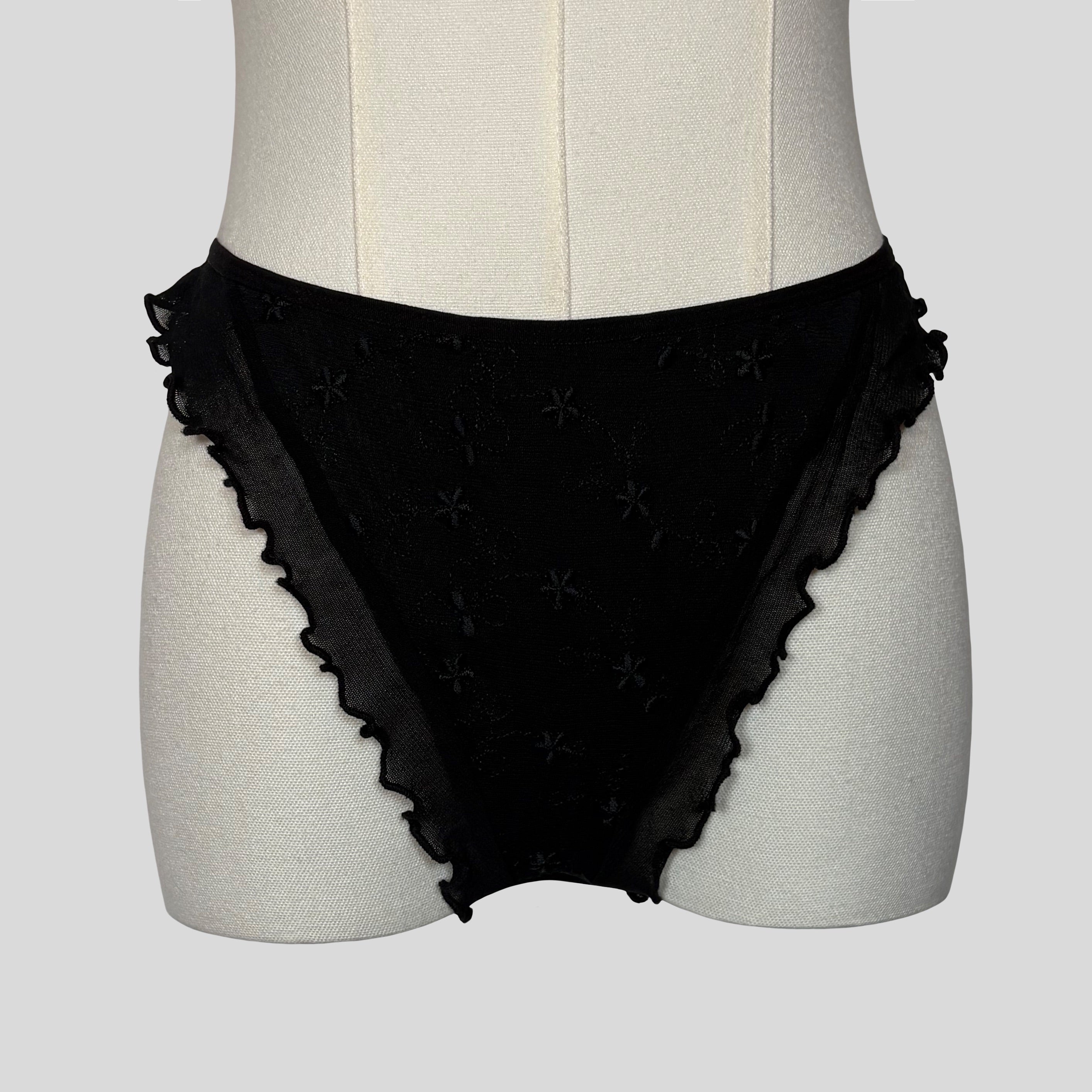 Sheer embroidered split front chemise with matching panties