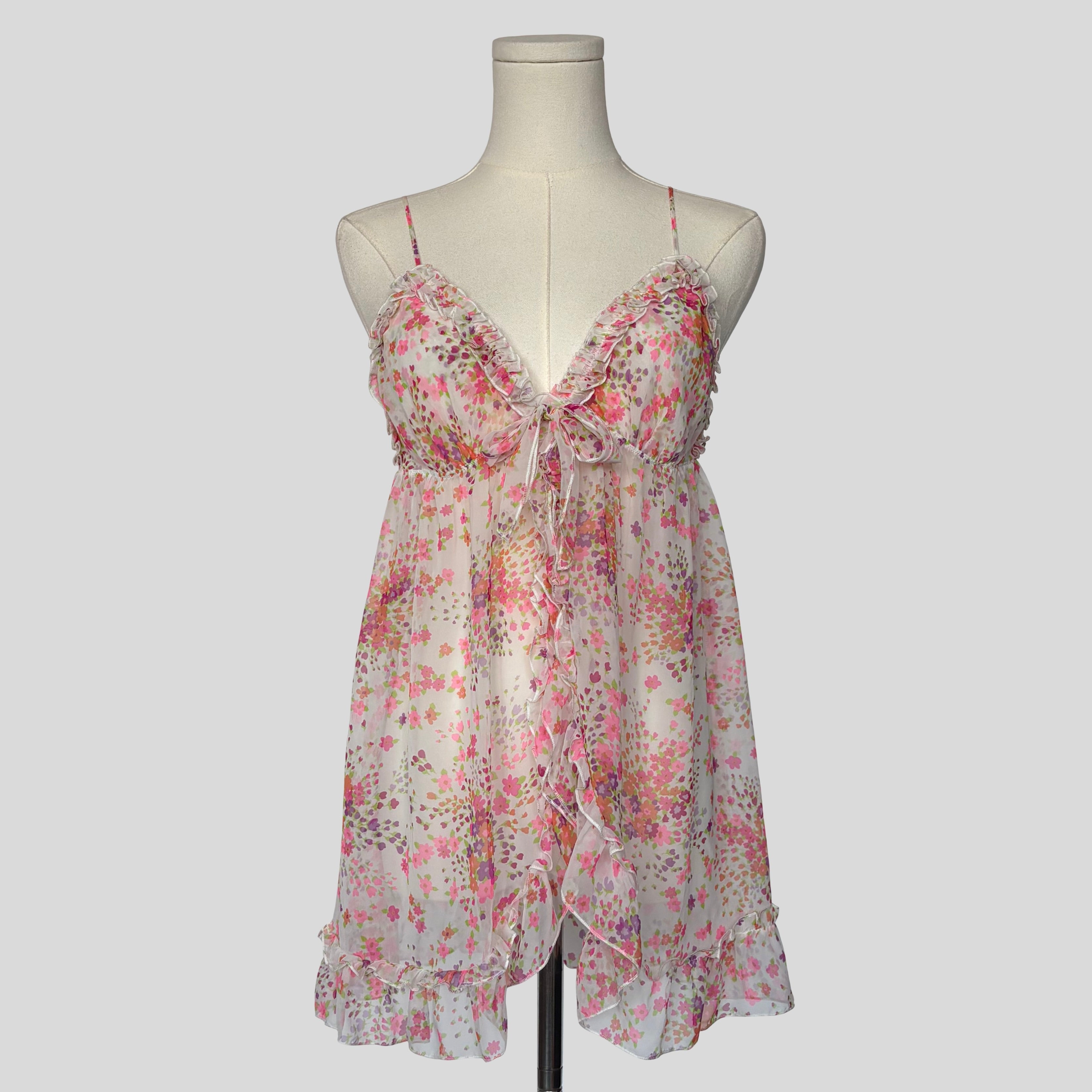 Floral ruffled split front babydoll