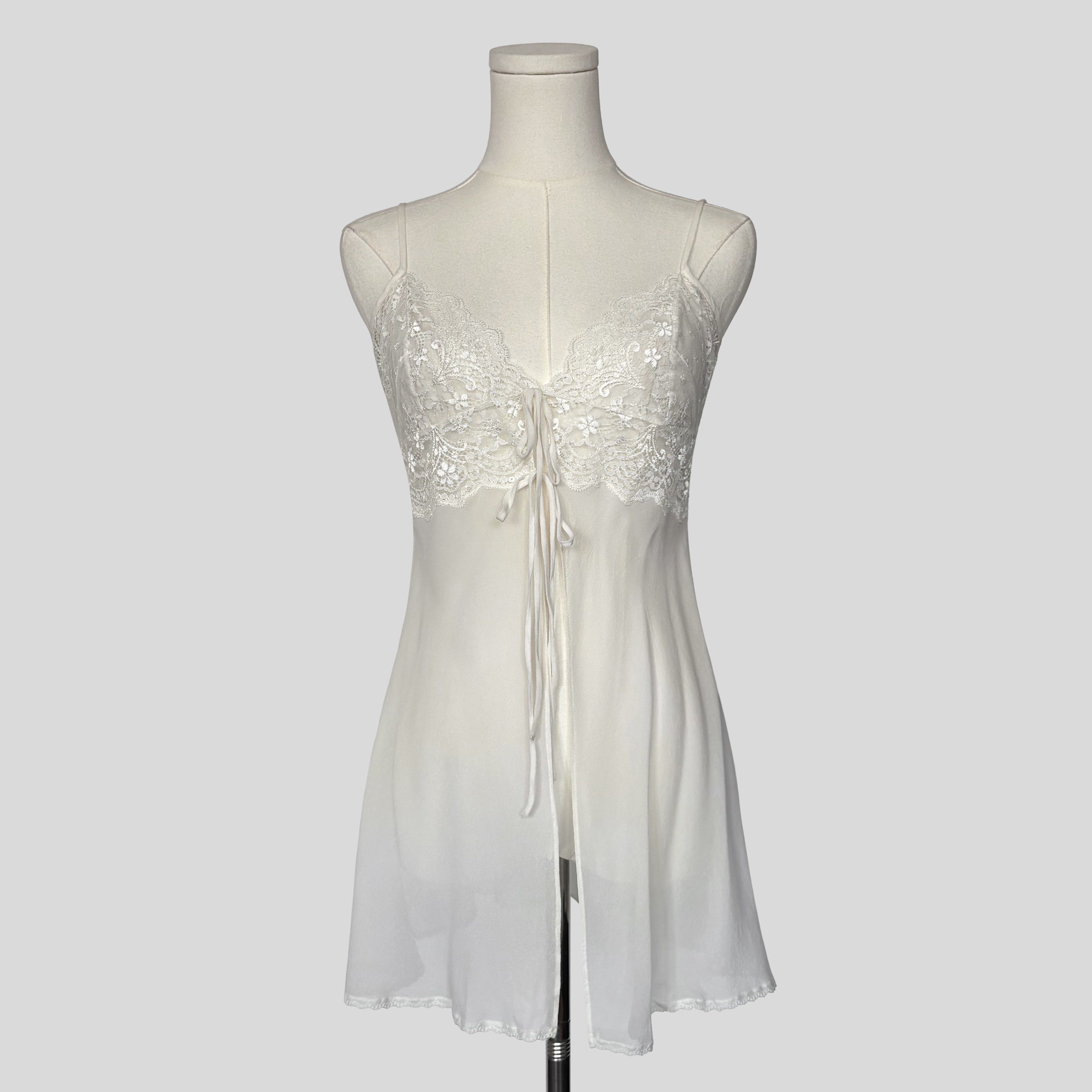 Sheer split front chemise in white
