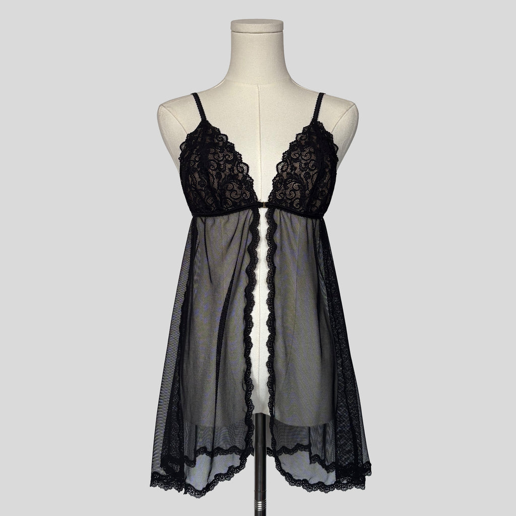 Scalloped mesh split front babydoll