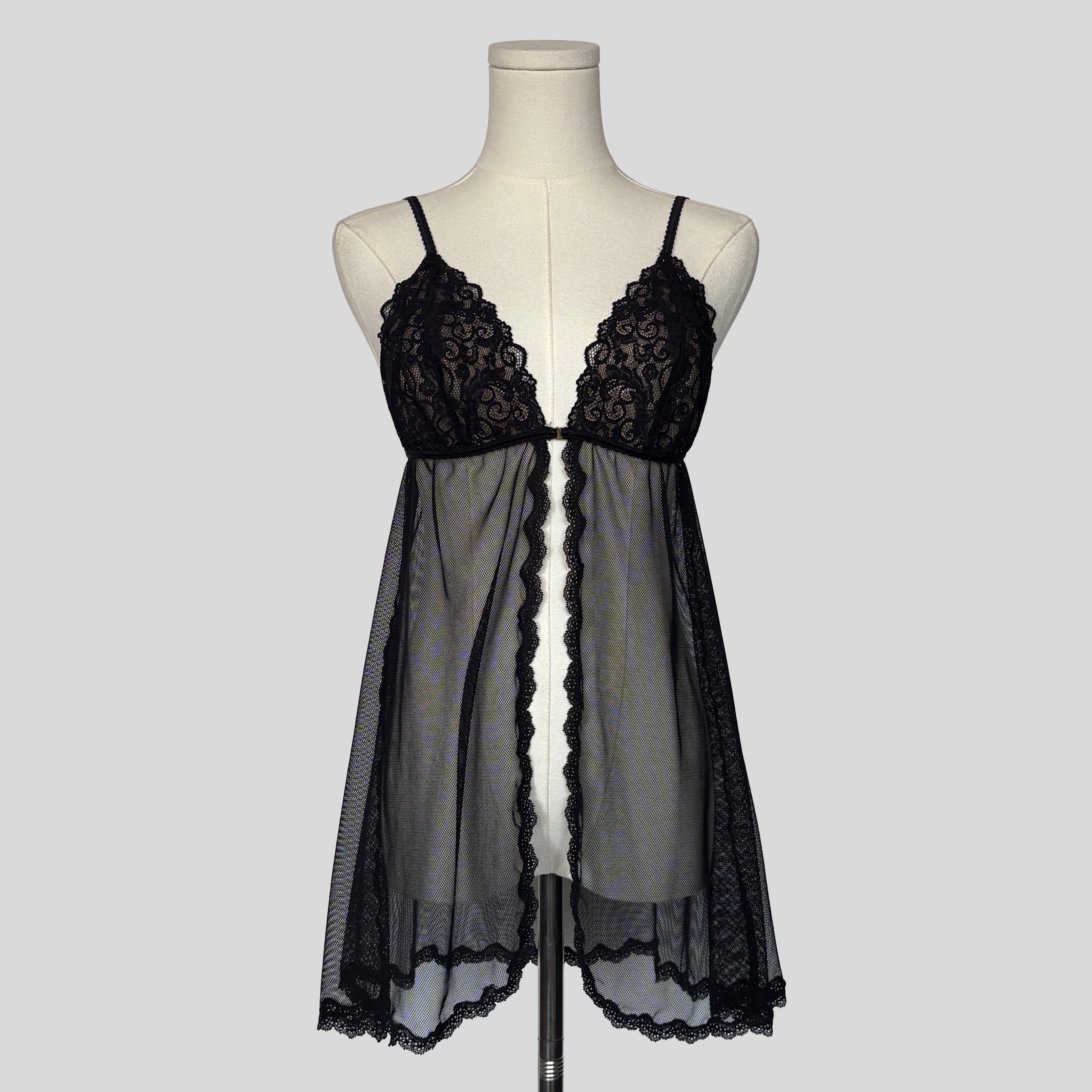 Scalloped mesh split front babydoll