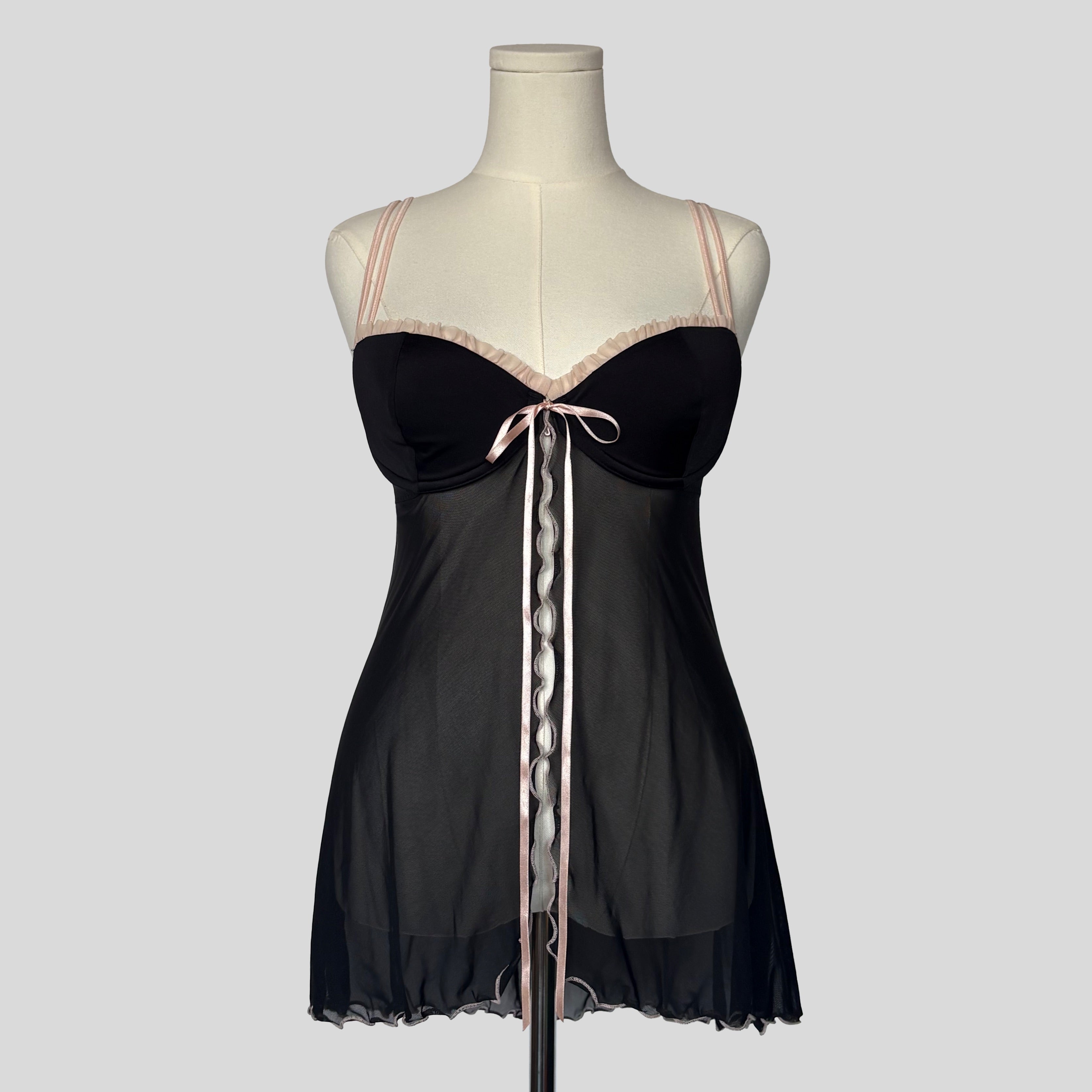 Sheer ruffle trim split front babydoll