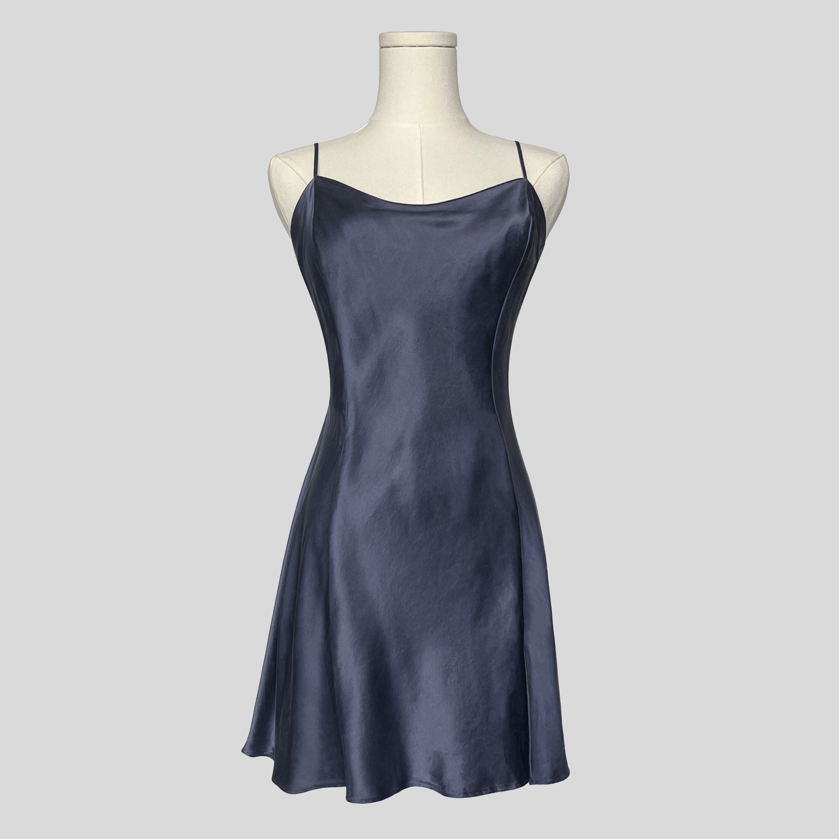Silk slip dress in navy blue