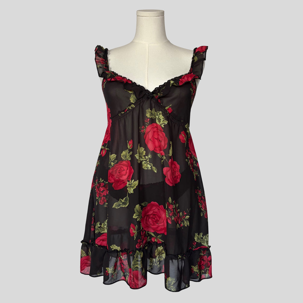 Rose floral babydoll slip with matching robe and panties