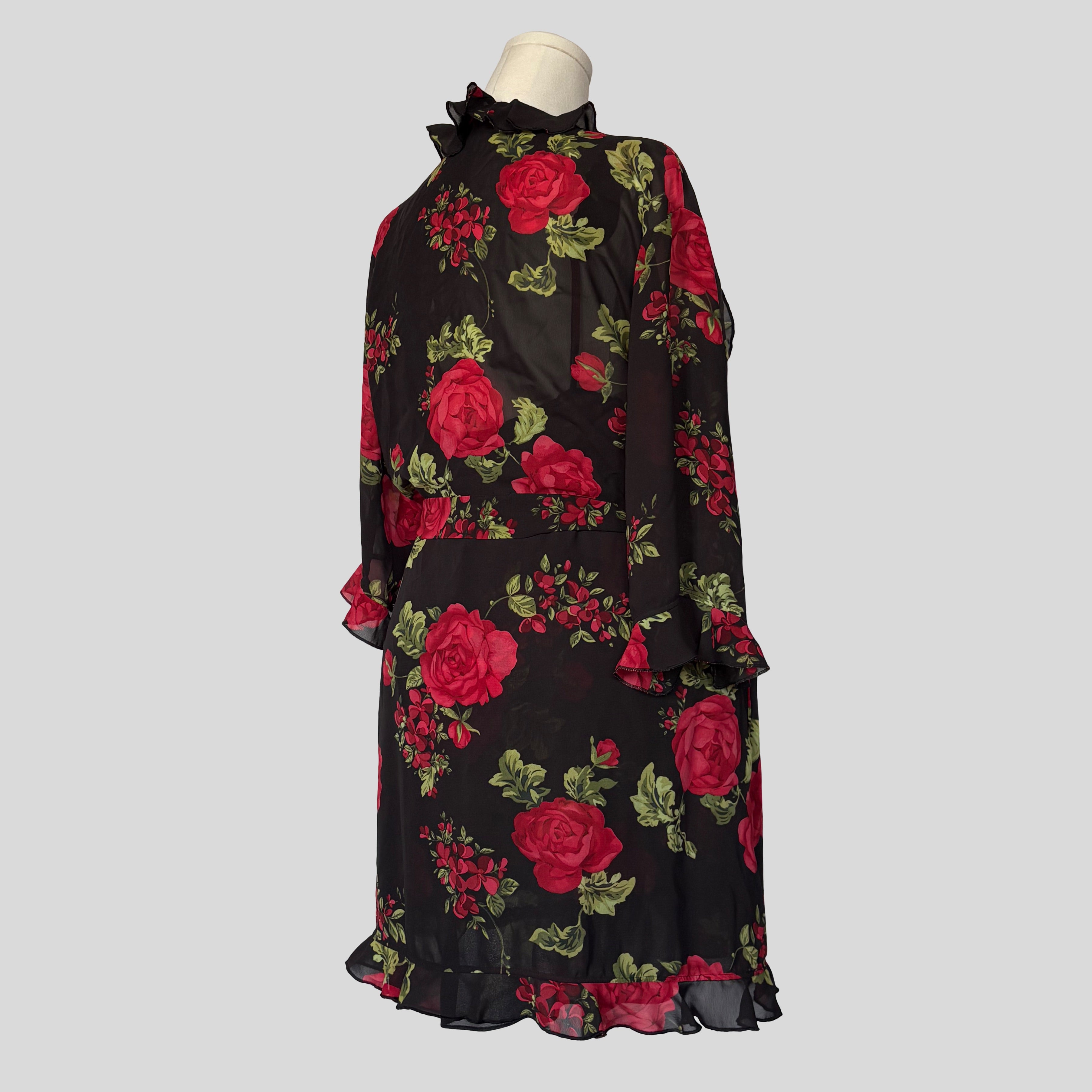 Rose floral babydoll slip with matching robe and panties