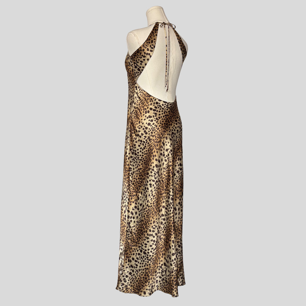 Leopard print silky backless gown