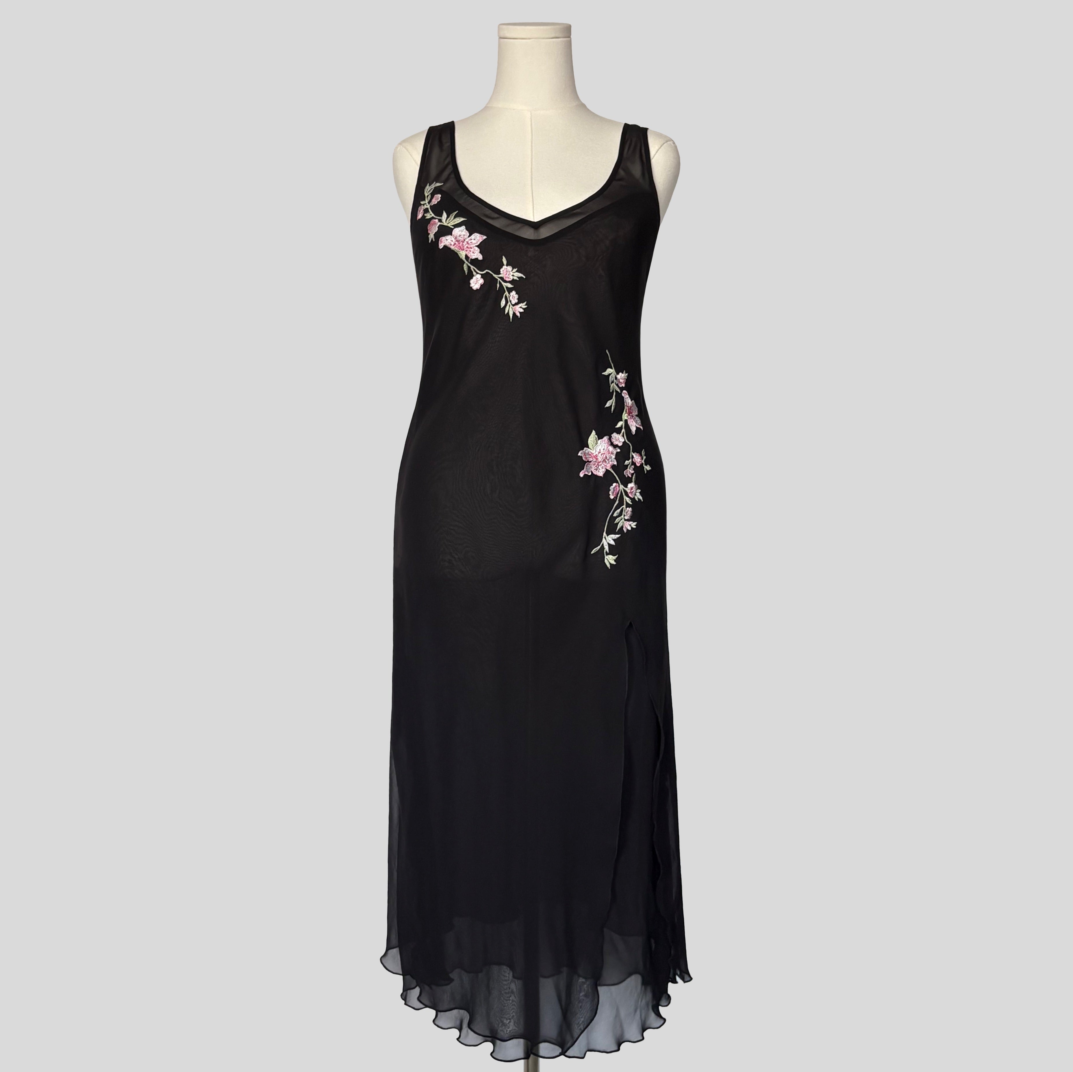 Embroidered sheer midi slip