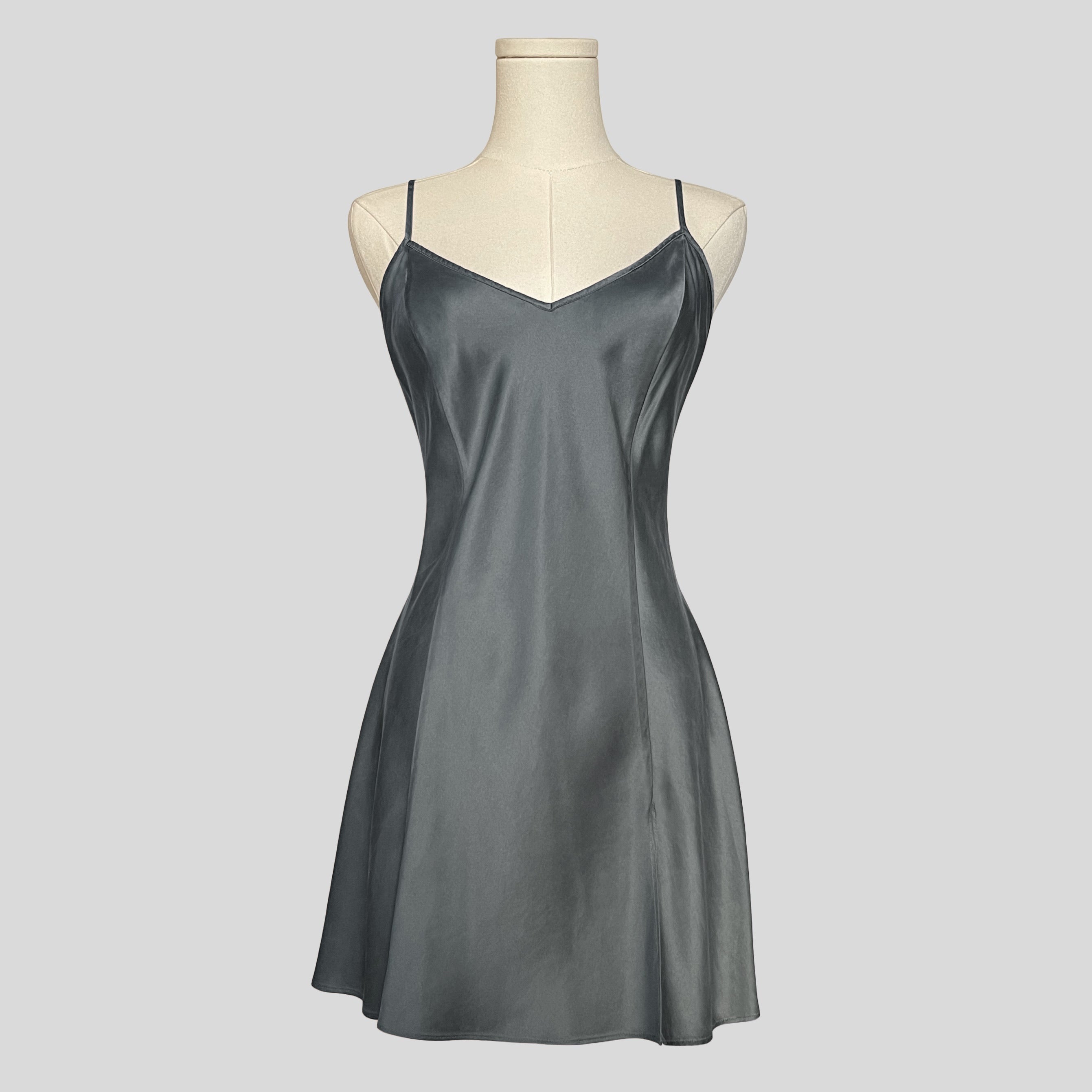 Silk v-neck slip dress in grey