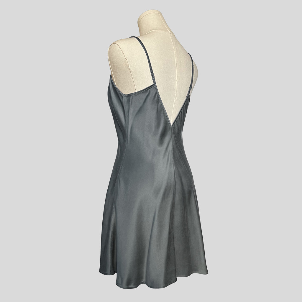 Silk v-neck slip dress in grey