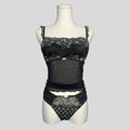 Lace mesh cami and matching polka dot panties