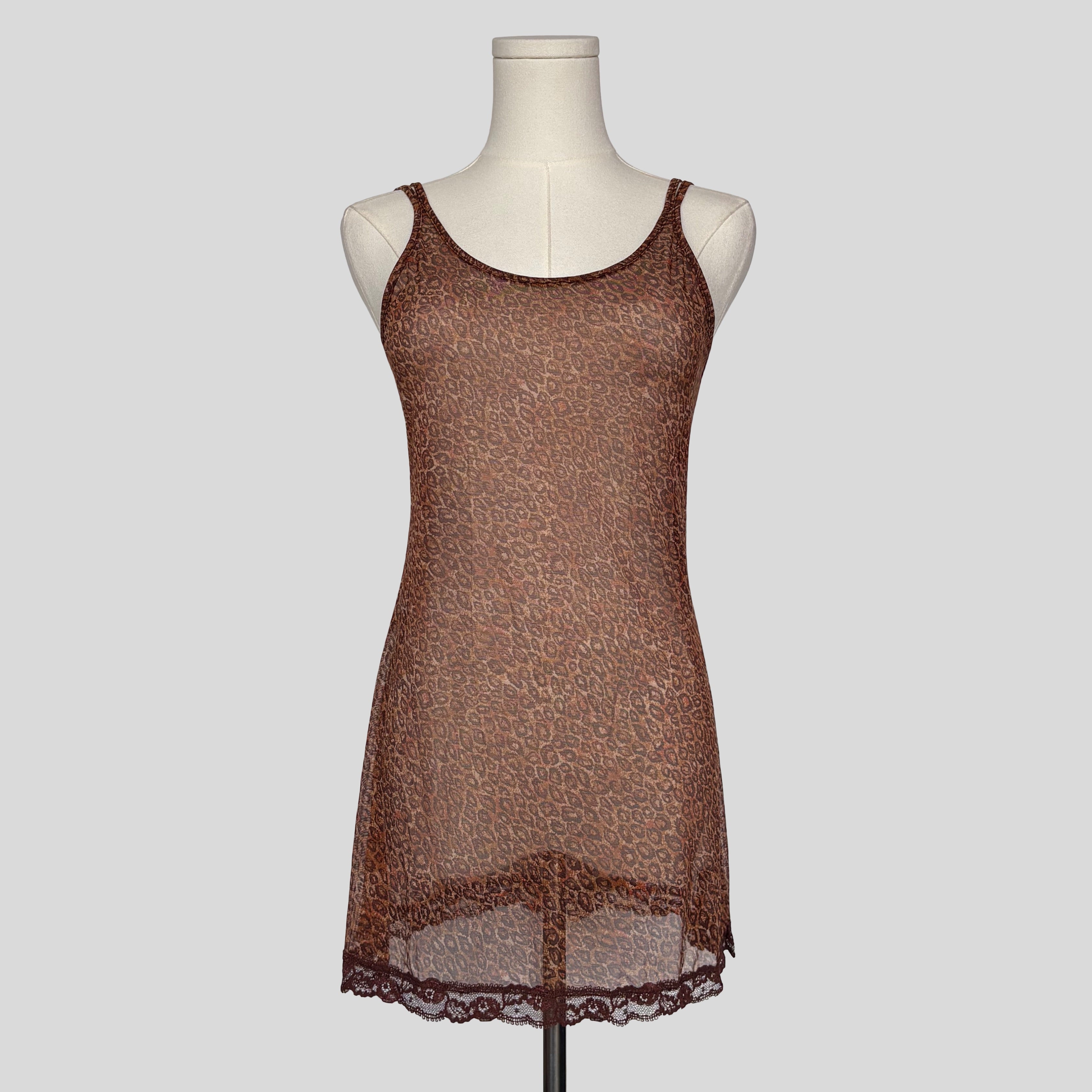 Leopard print mesh slip dress
