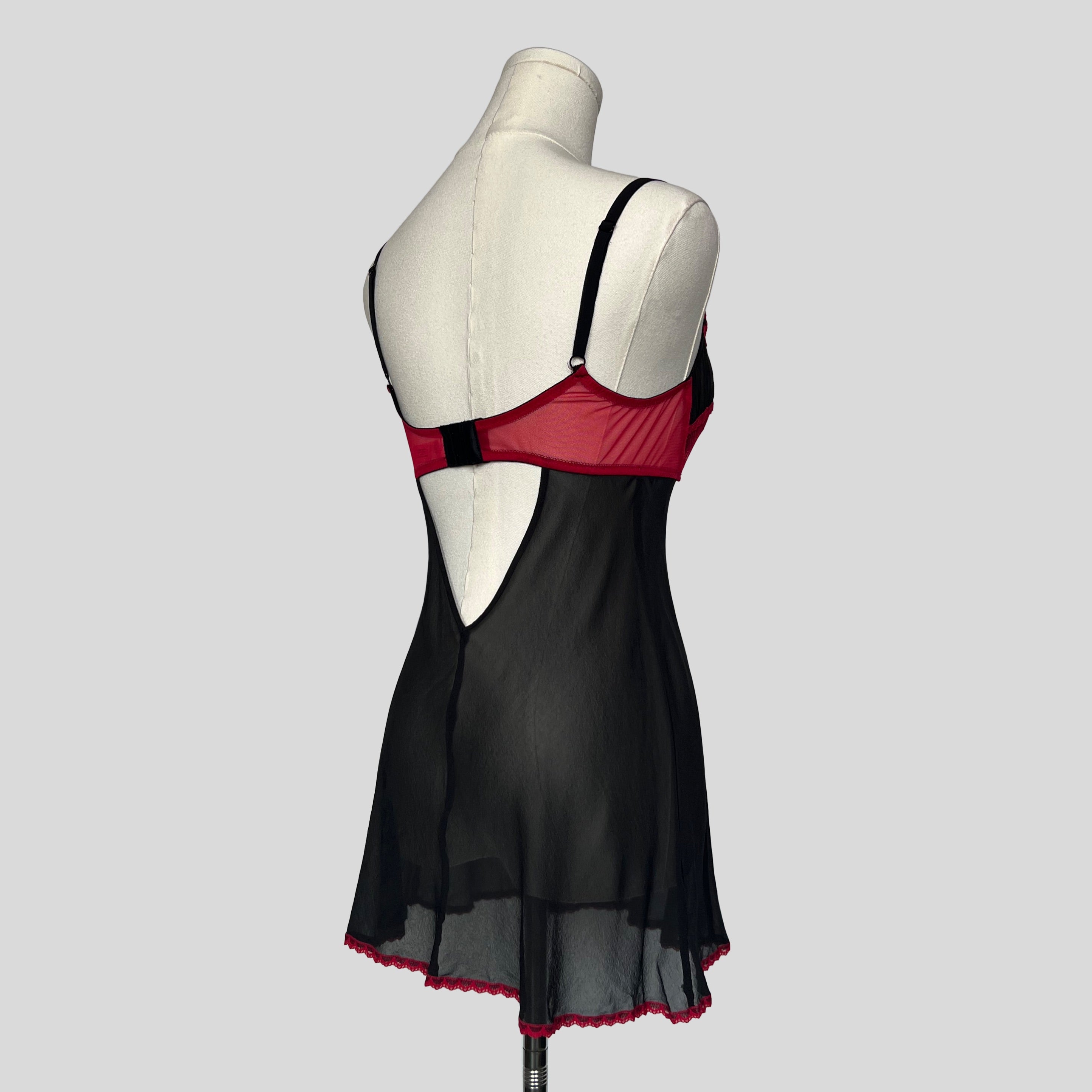 Milkmaid lace trim slip dress in black and red