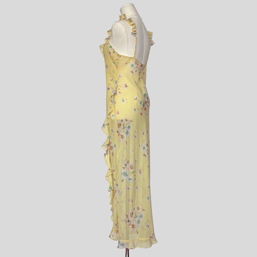 Floral sheer ruffled gown