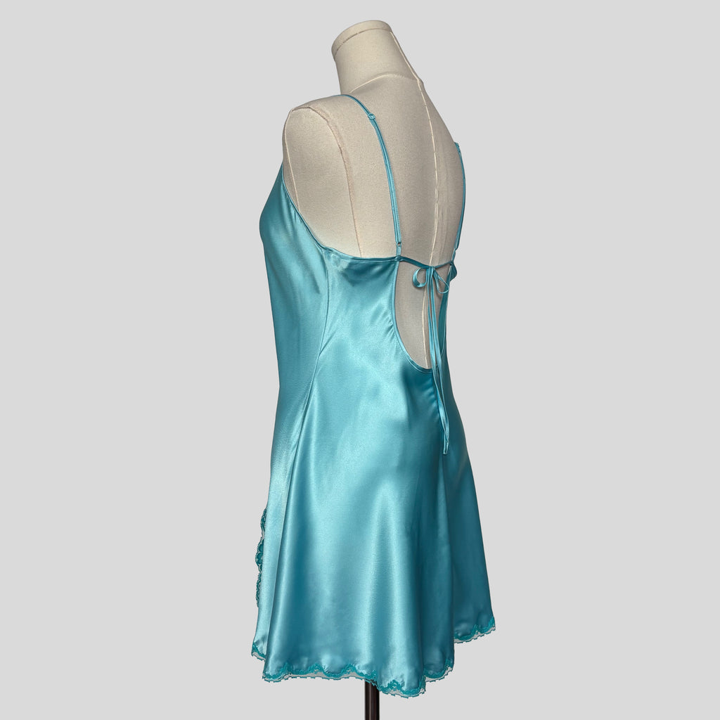 Fairy lace trim slip dress in aqua