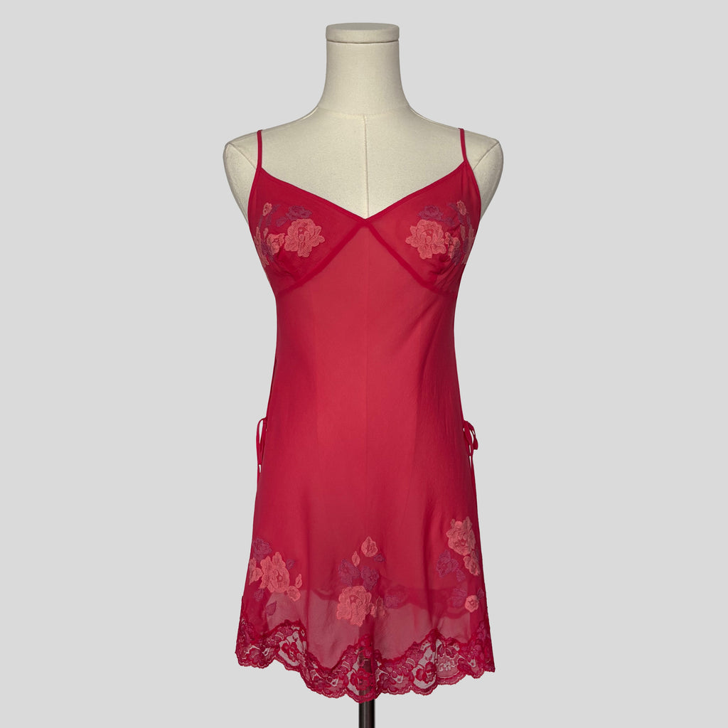 Rare Uptown Girls sheer lace trim silk slip in pink