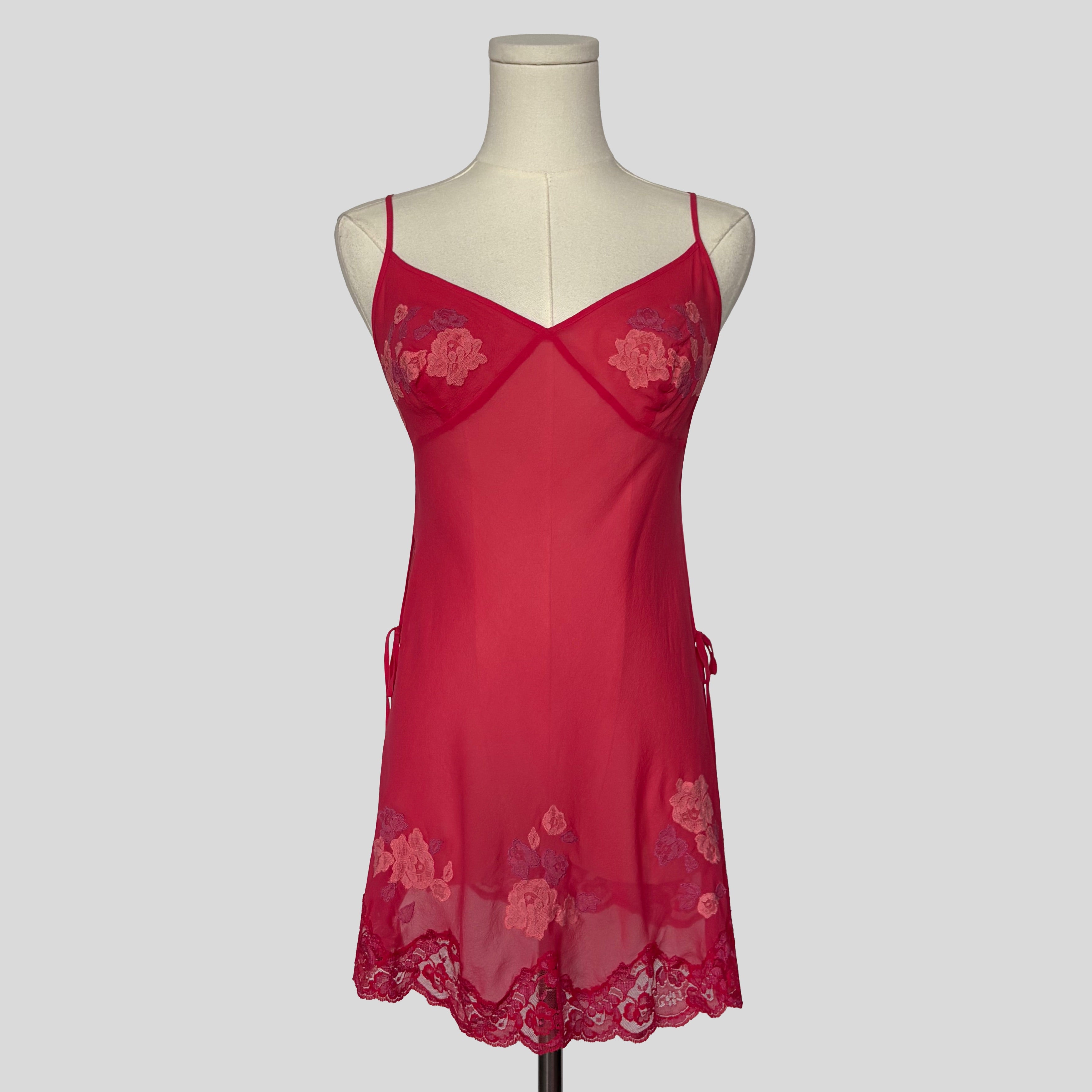 Rare Uptown Girls sheer lace trim silk slip in pink