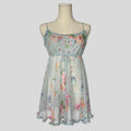 Sheer ruffled babydoll dress in light blue floral
