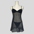 Textured bust ruffled slip dress with matching panties in black