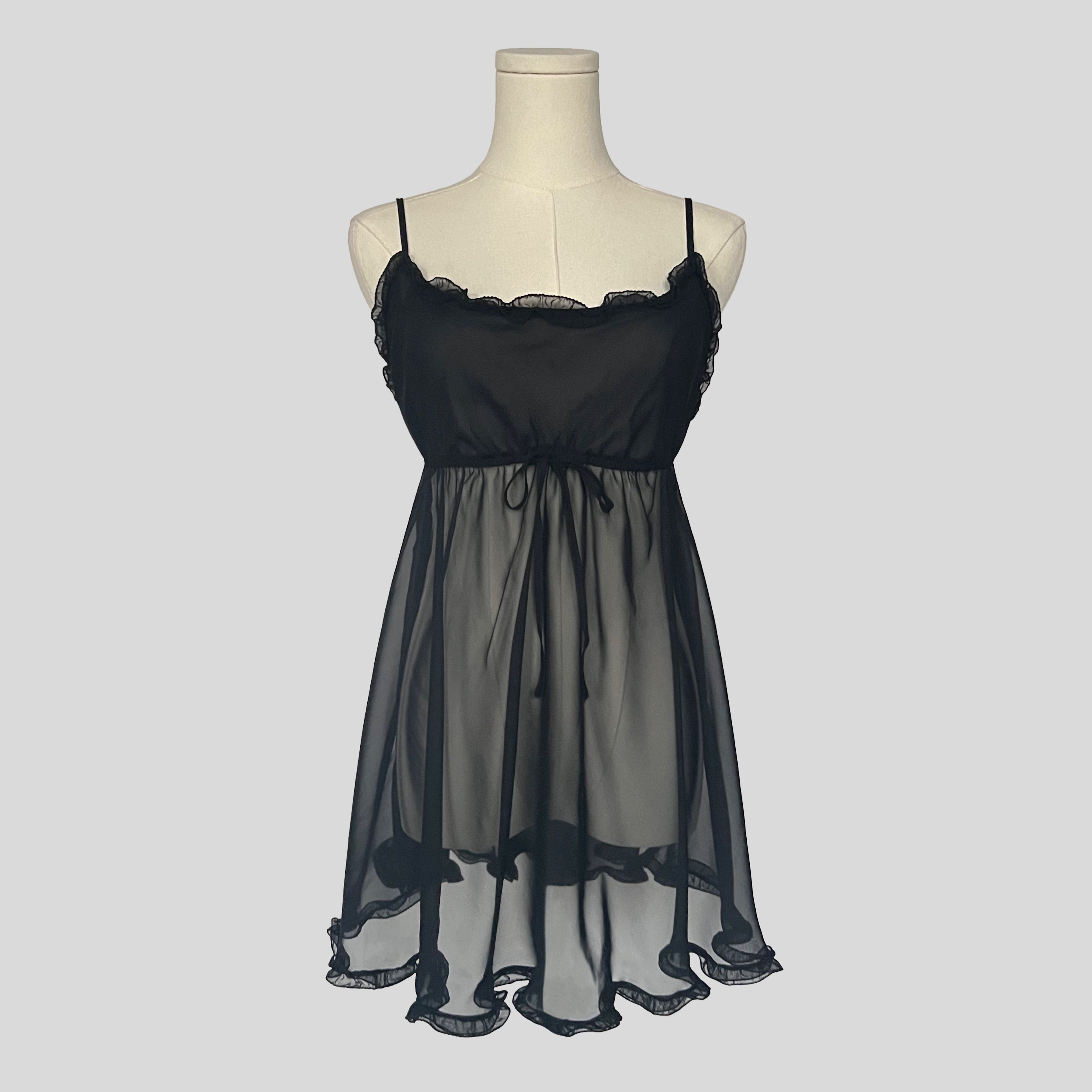 Sheer ruffled babydoll dress in black