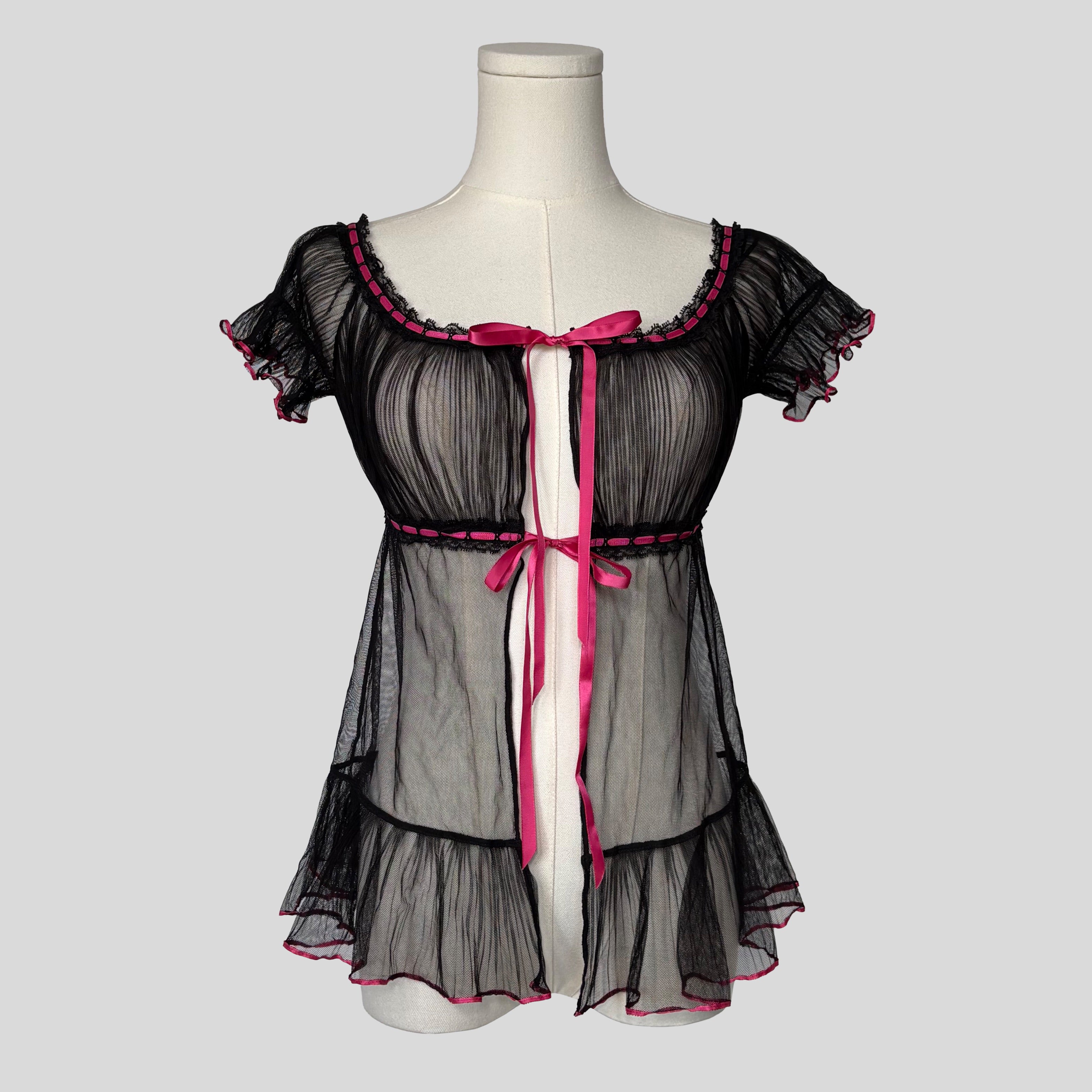 Ruffled ribbon trim babydoll top