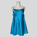 Silky embroidered slip dress with matching panties in blue