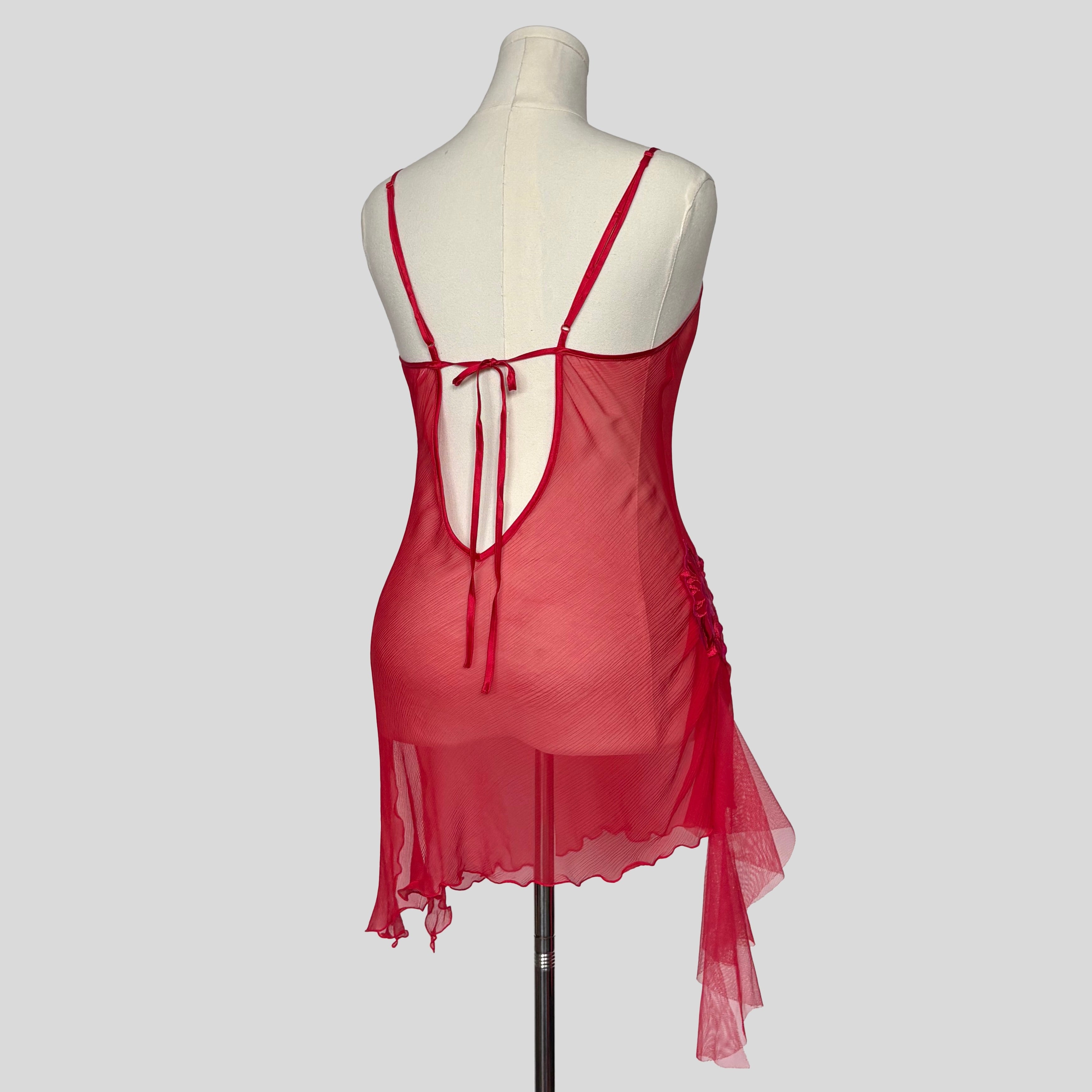 Appliqué sheer ruffled slip