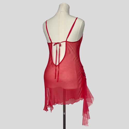 Appliqué sheer ruffled slip