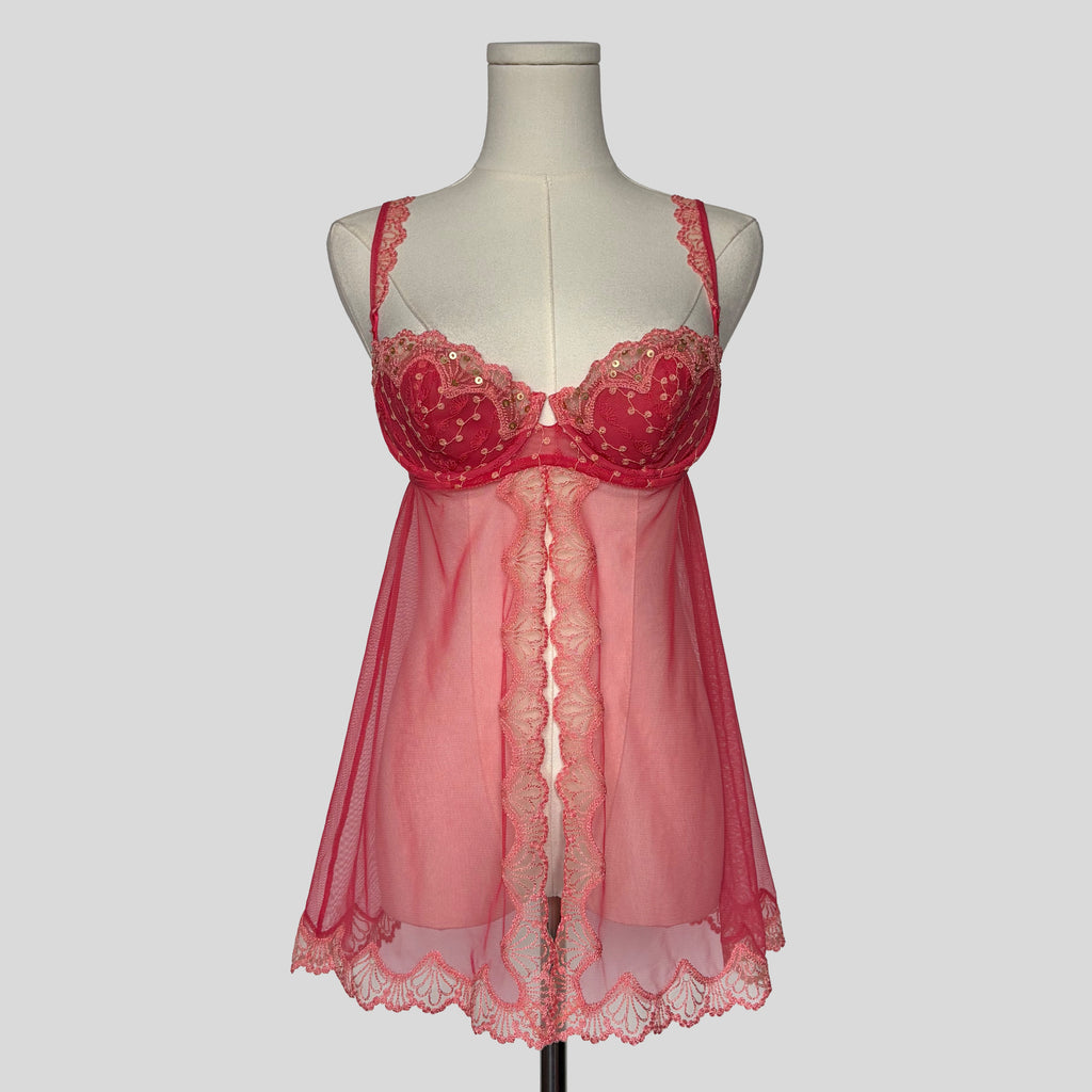 Scalloped lace trim split front babydoll
