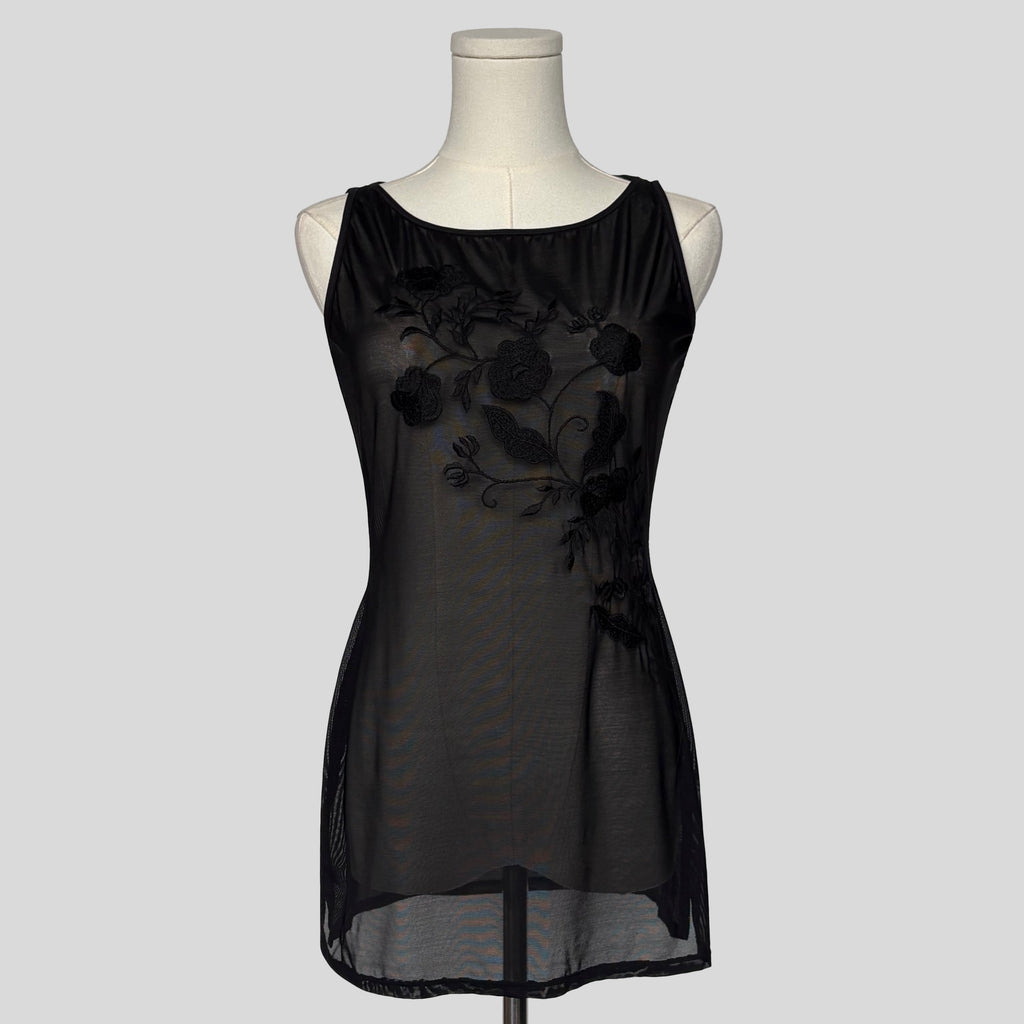 Embroidered mesh mini dress