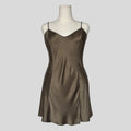Silk v-neck slip dress in taupe