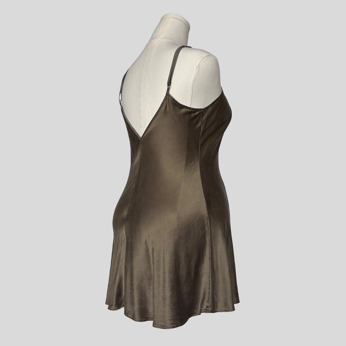 Silk v-neck slip dress in taupe