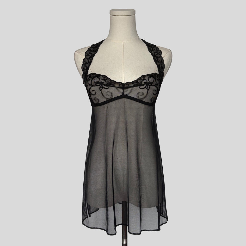 Lace trim halter slip