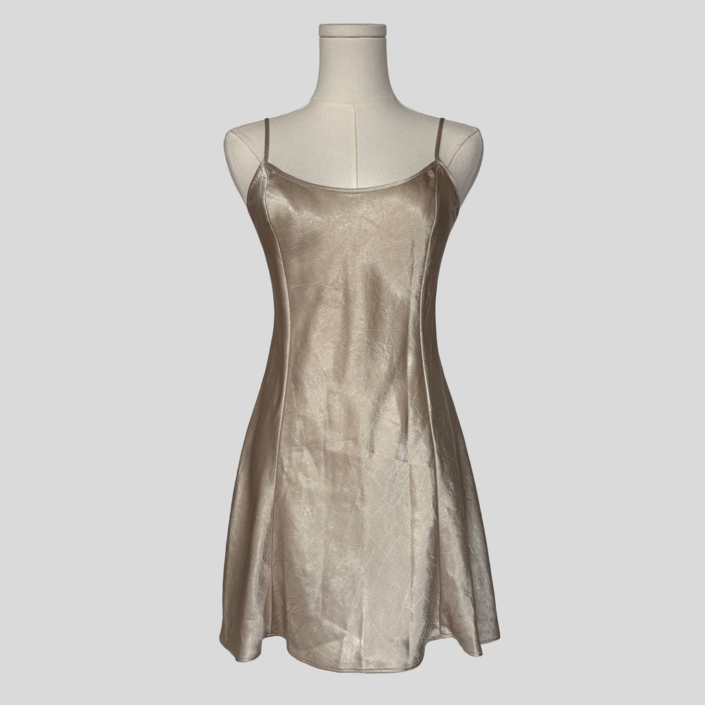 Crinkle textured slip dress in nude