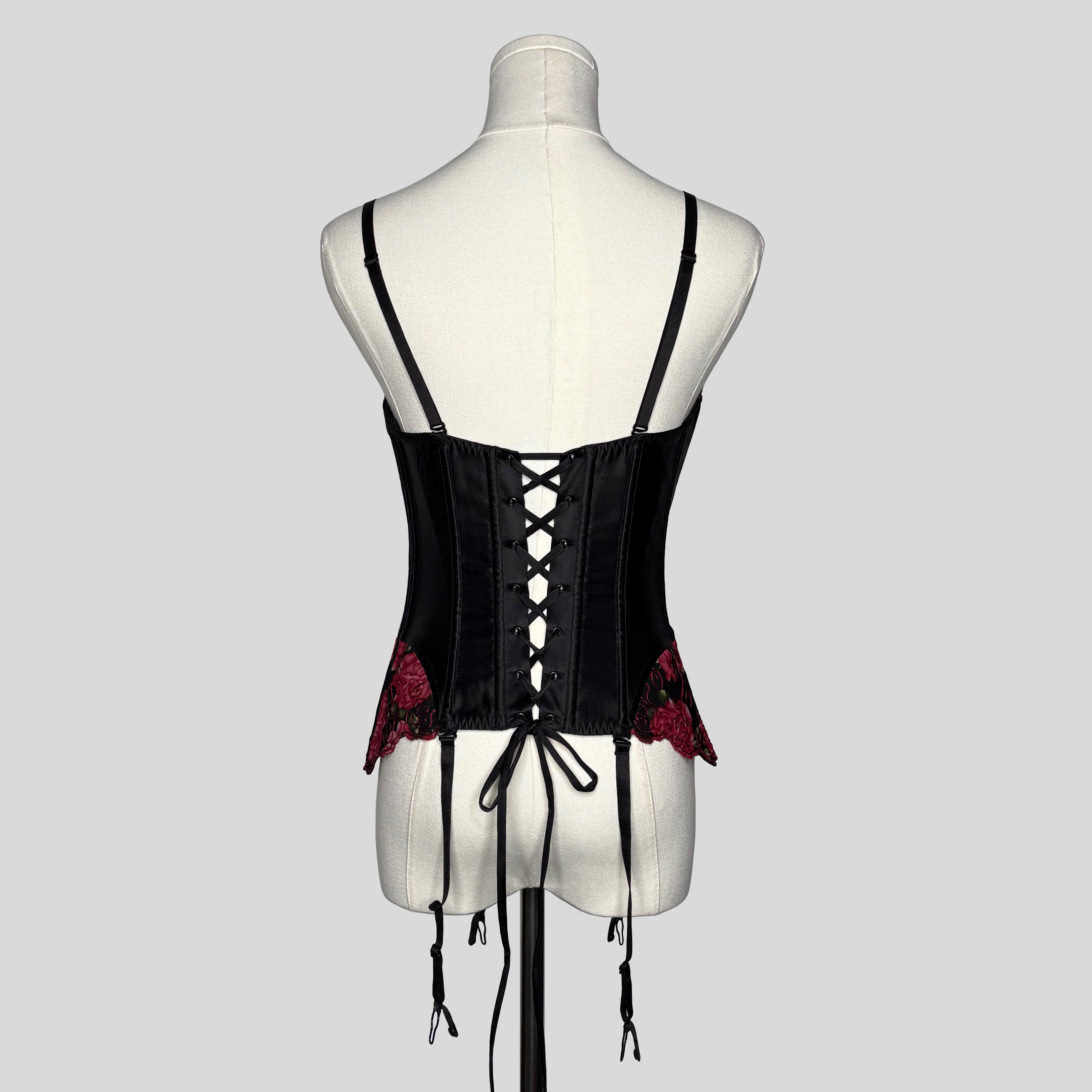 Rose embroidered lace up corset