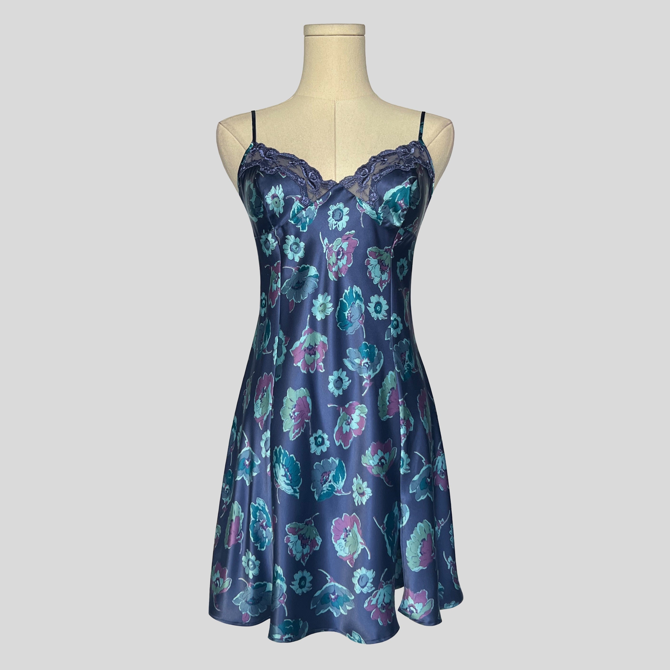 Floral lace trim slip dress