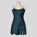 Silk slip dress in teal blue