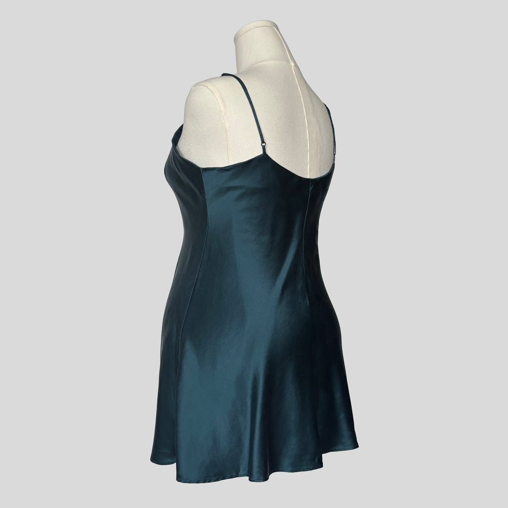Silk slip dress in teal blue