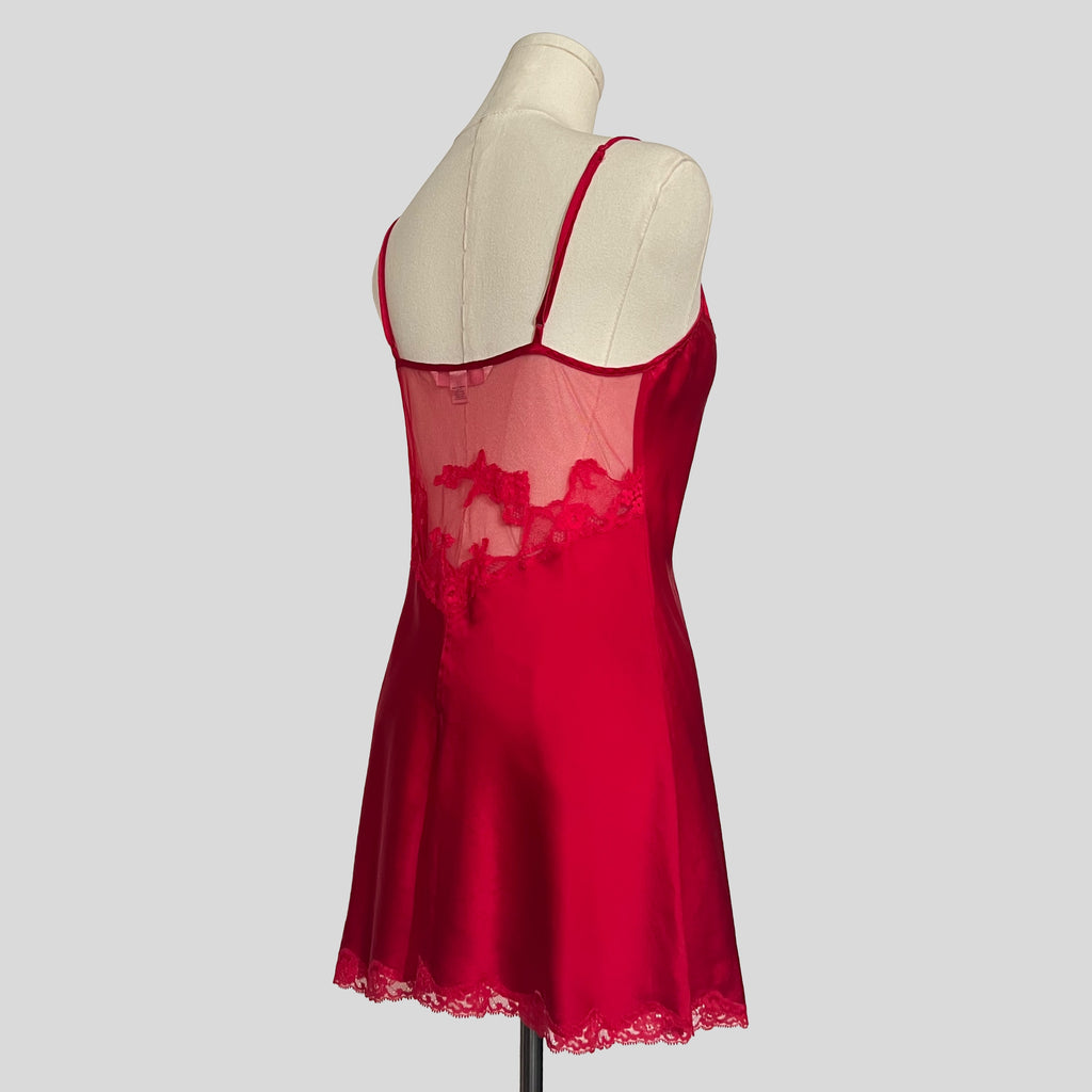 Sweetheart sheer lace back slip dress in red