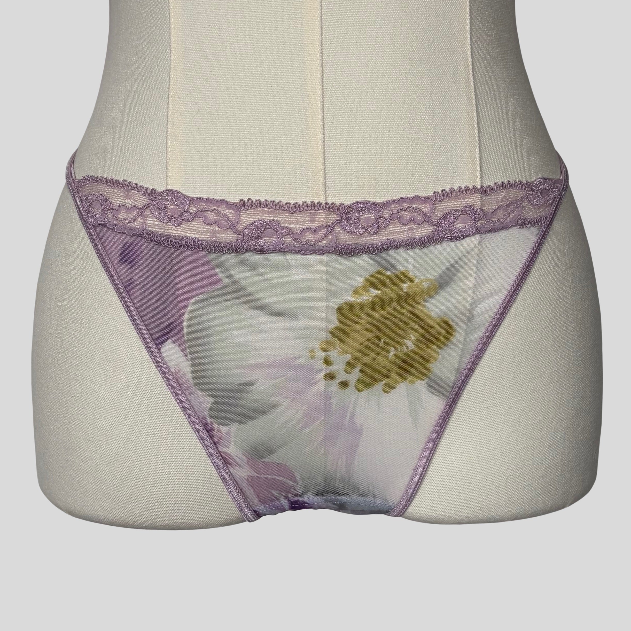 Sheer mesh slip dress with matching panties in purple floral