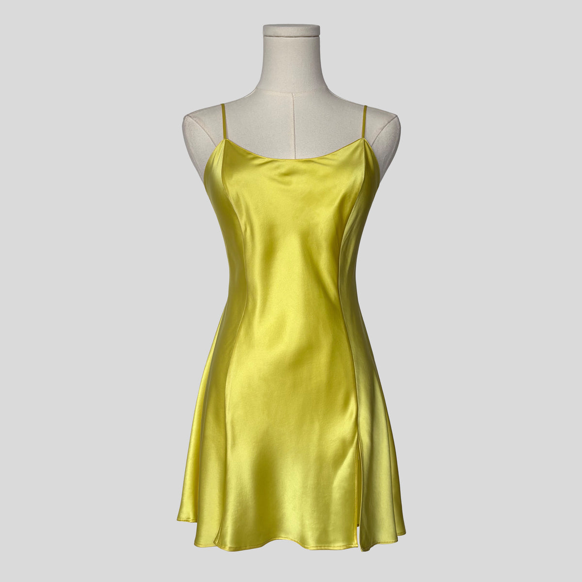 Silk slip dress in yellow