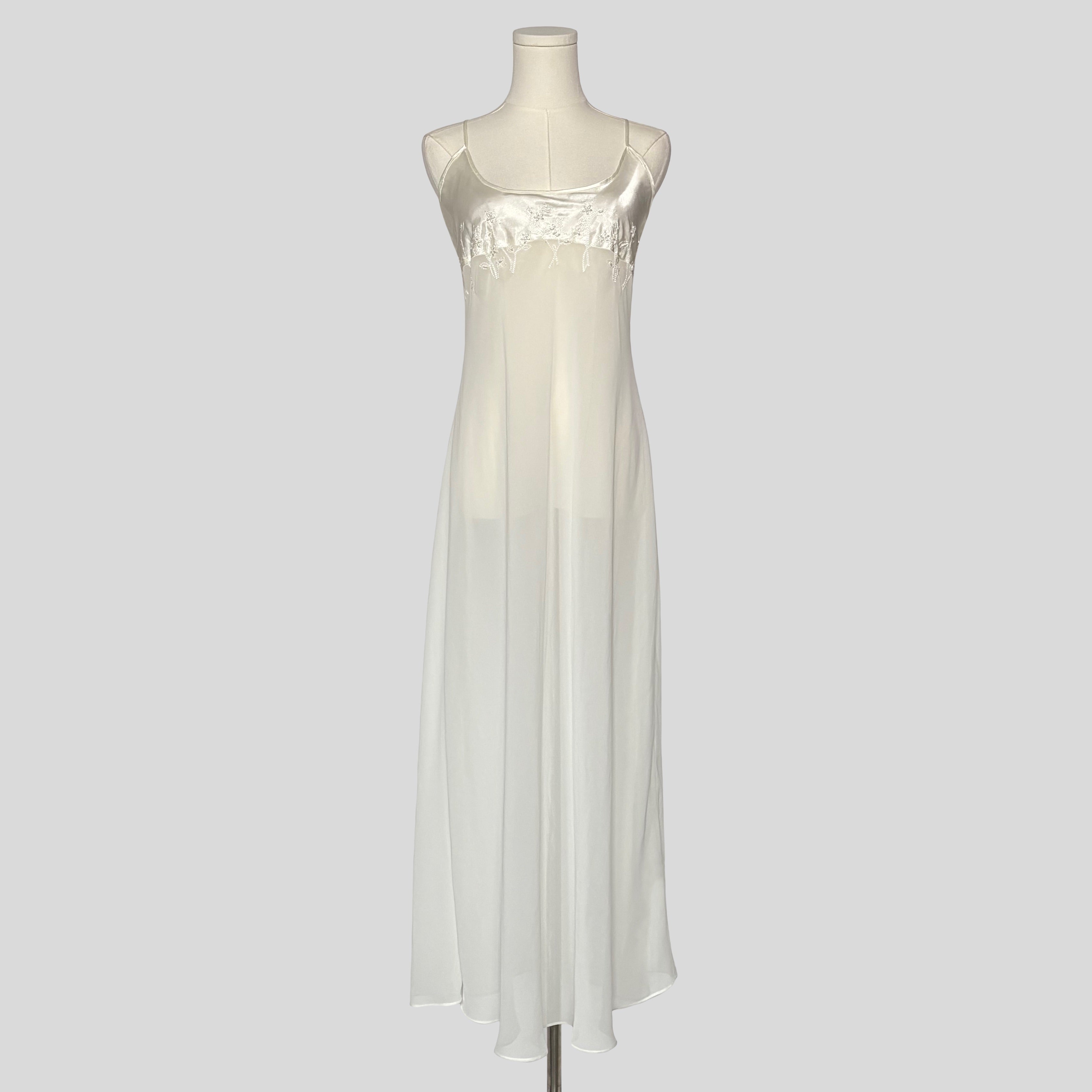 Pearl embellished sheer gown