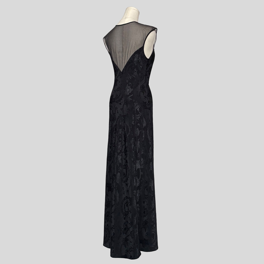 Brocade floral sheer back gown