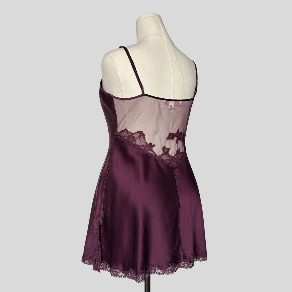 Sweetheart sheer lace back slip dress in wine
