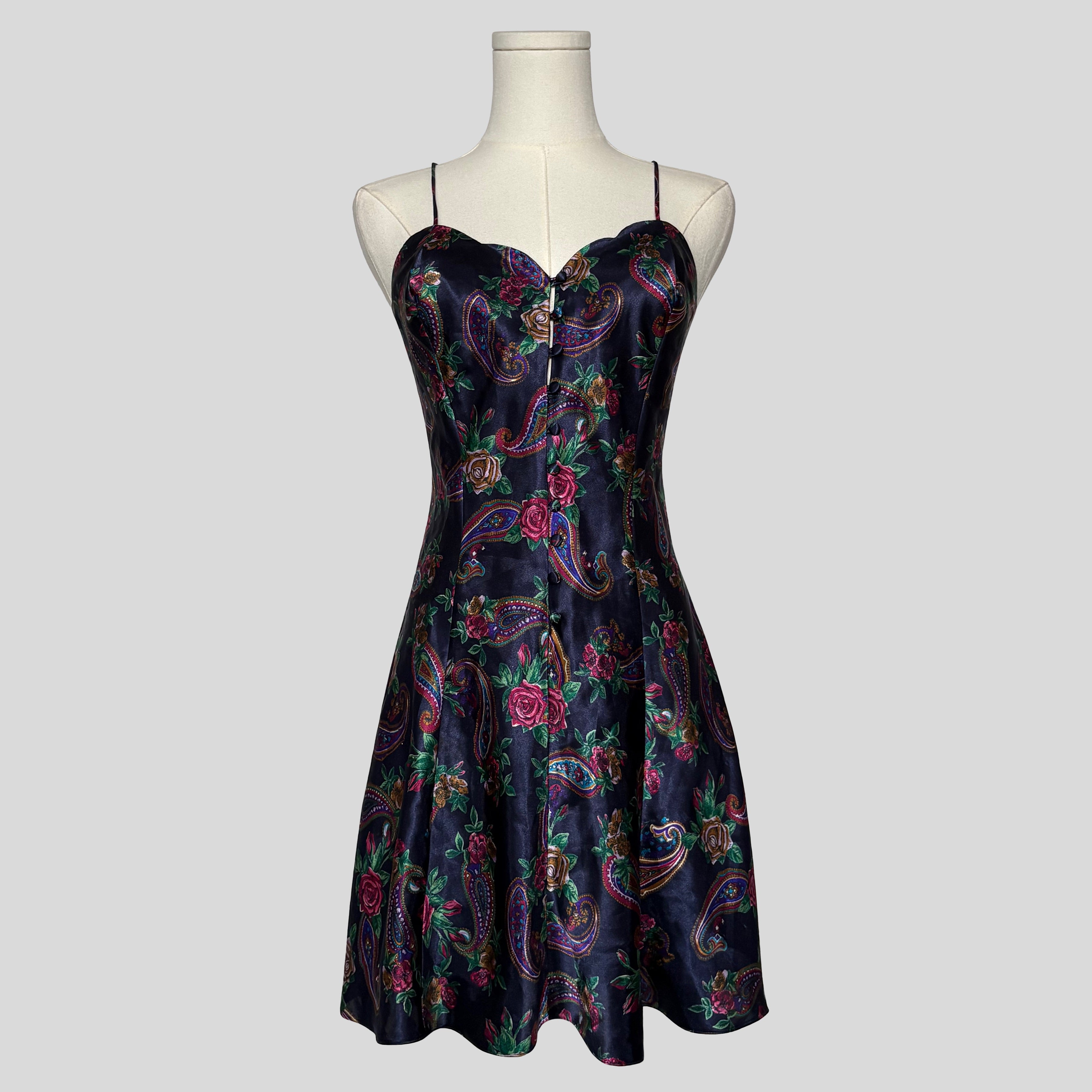 Paisley floral button up slip dress