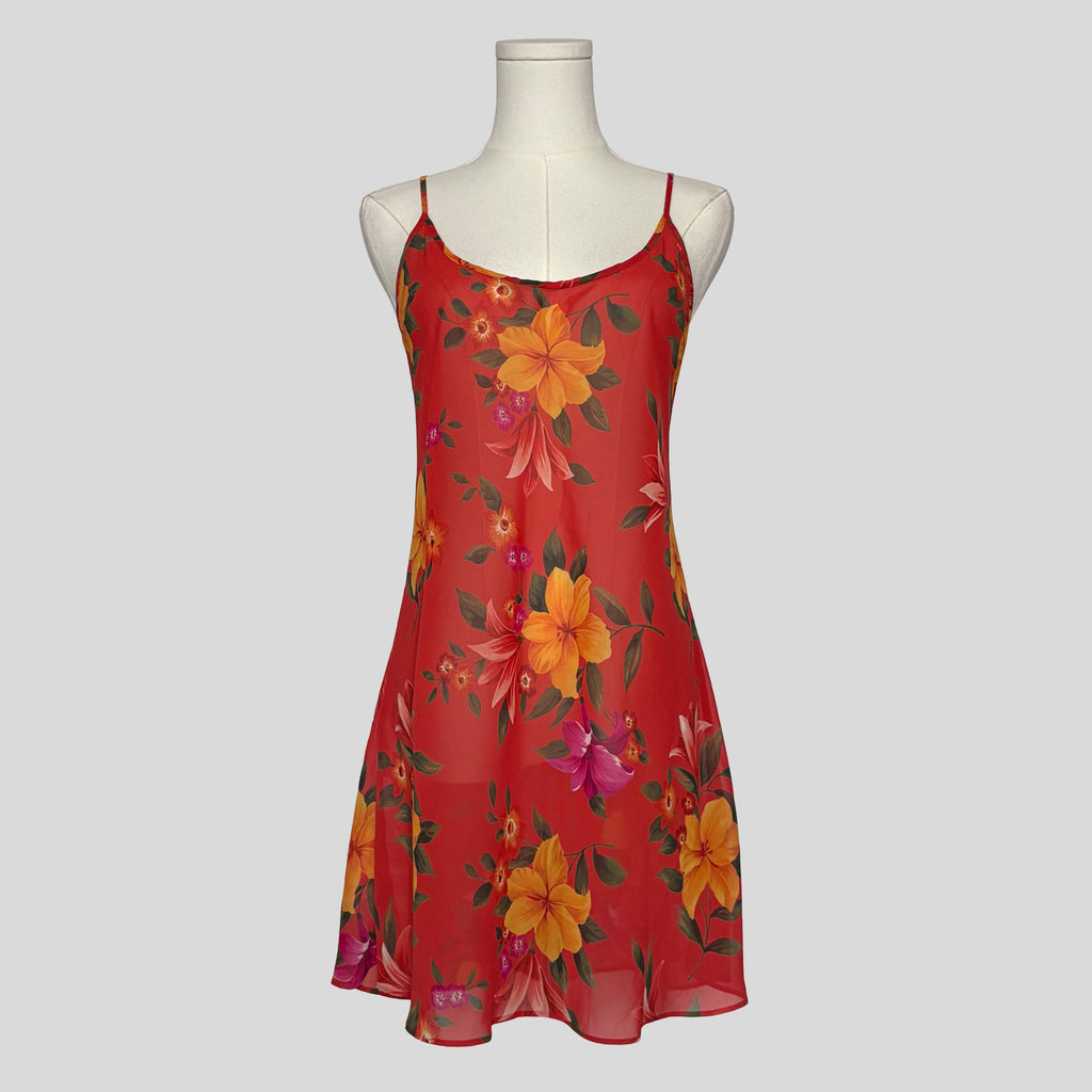 Simple sheer slip dress in dark orange floral