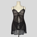 Sheer split front chemise in black with matching panties