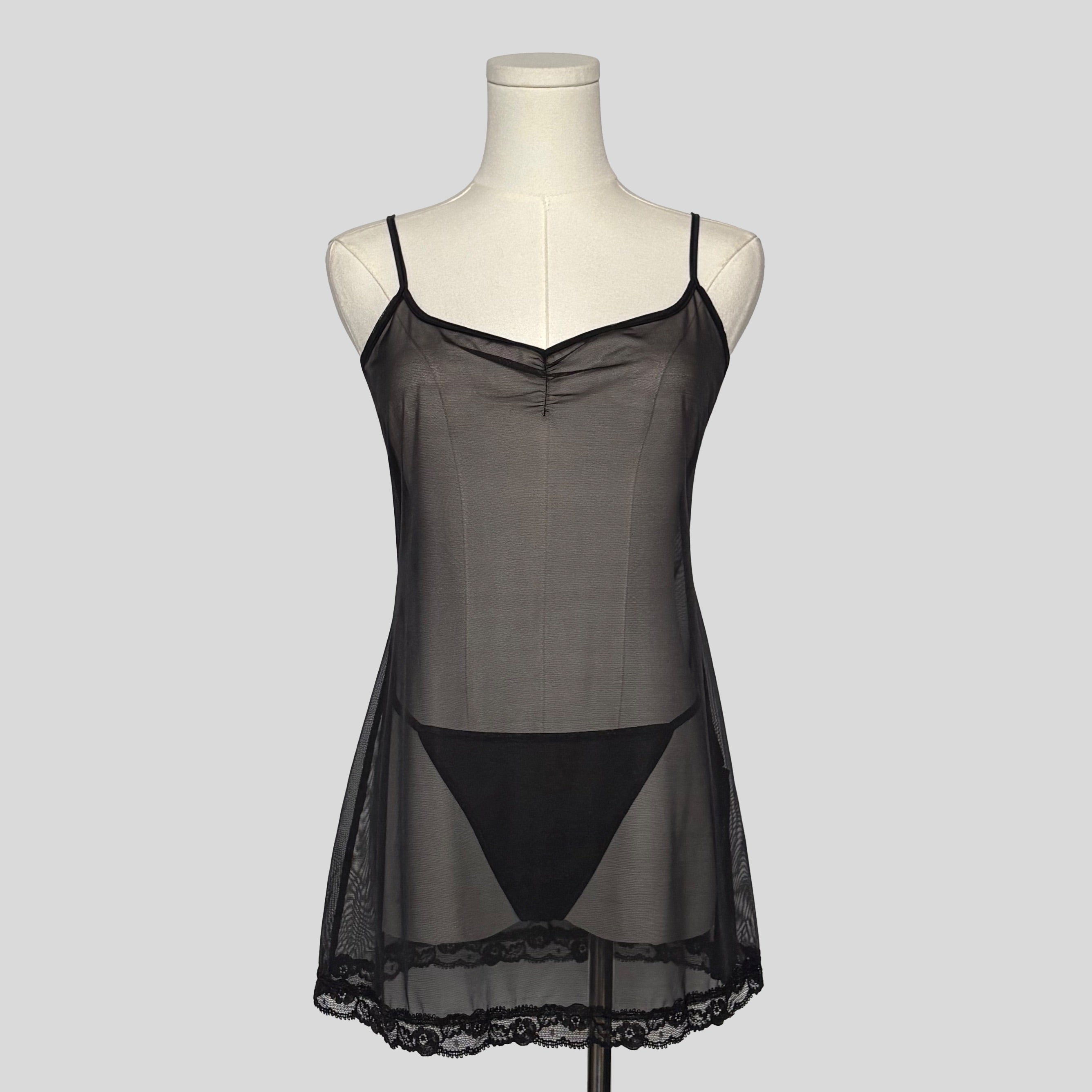 Sheer mesh slip dress with matching panties