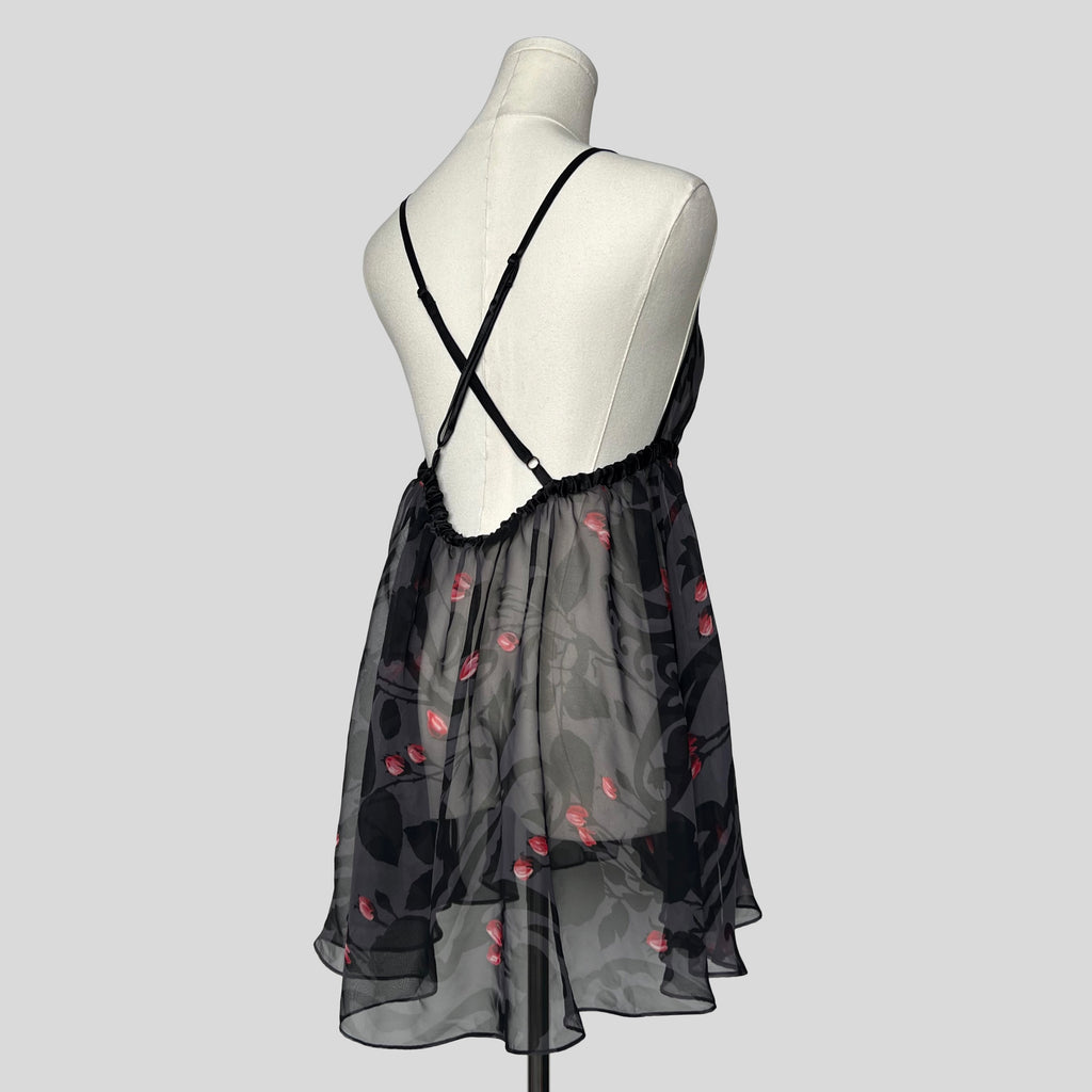 Backless sheer floral babydoll dress