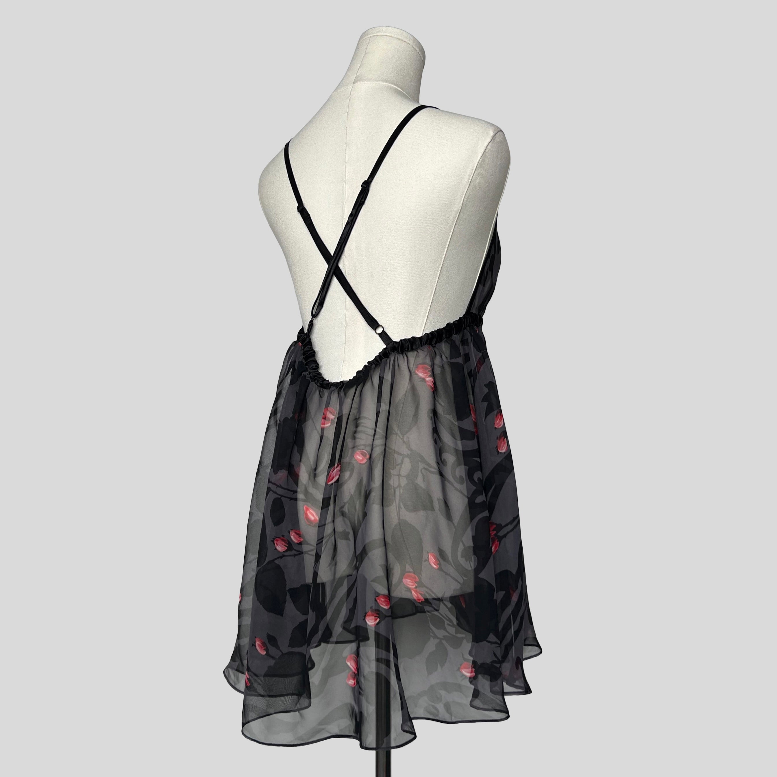 Backless sheer floral babydoll dress