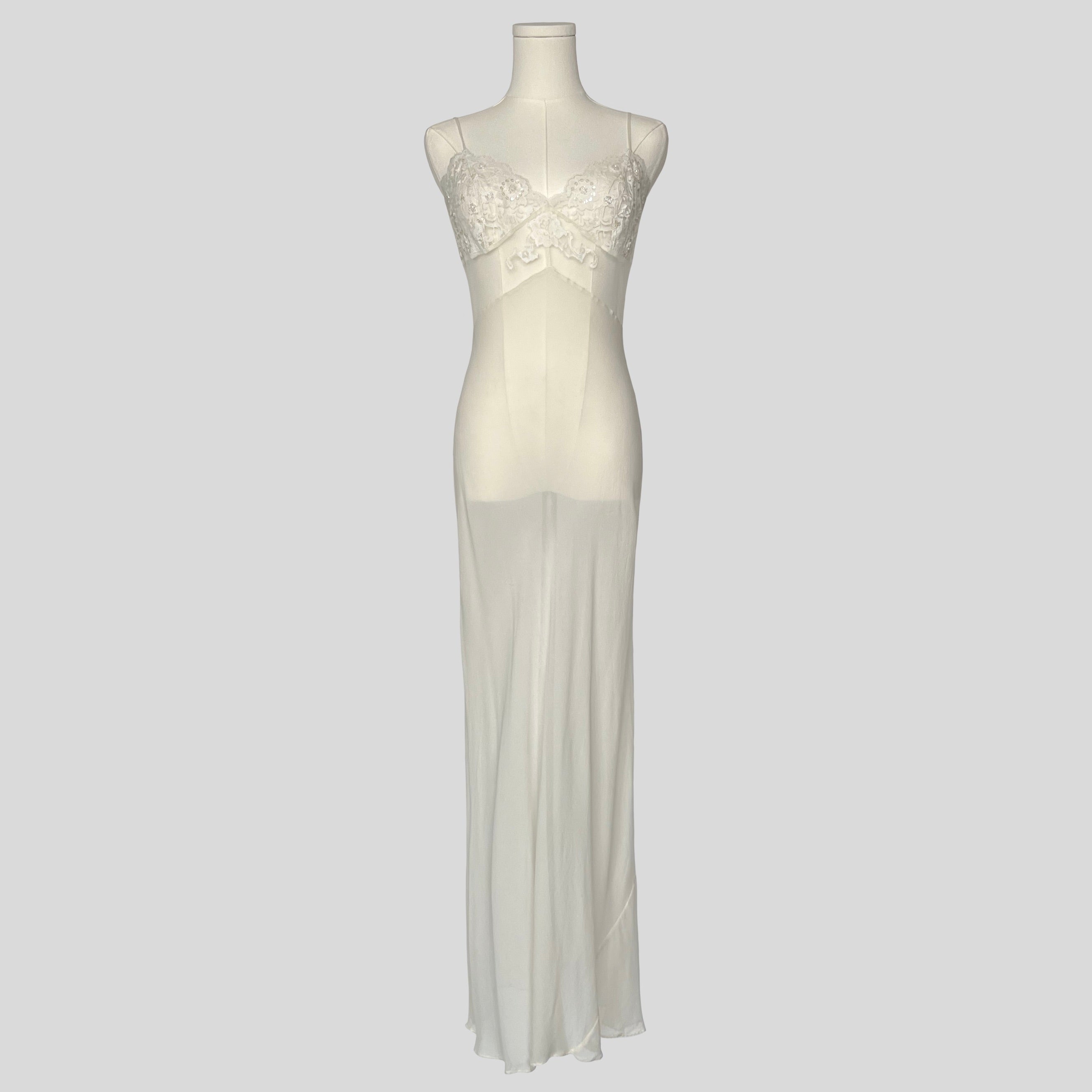 Delicate sheer lace gown in white